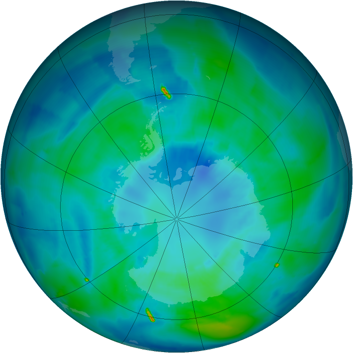 Antarctic ozone map for 06 April 2011